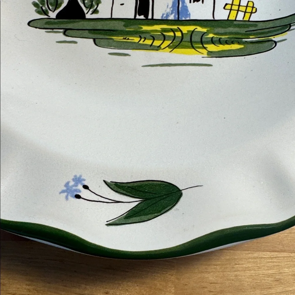 Varages France Cabanon Large Rim Soup Bowl Green Trim Farmhouse Cottage Floral